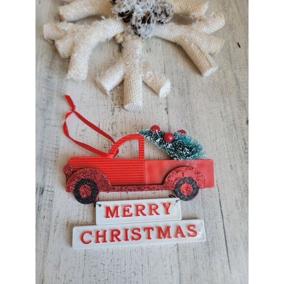 Rustic snowflake pine cone red truck tree set ornament Xmas - Picture 3 of 7